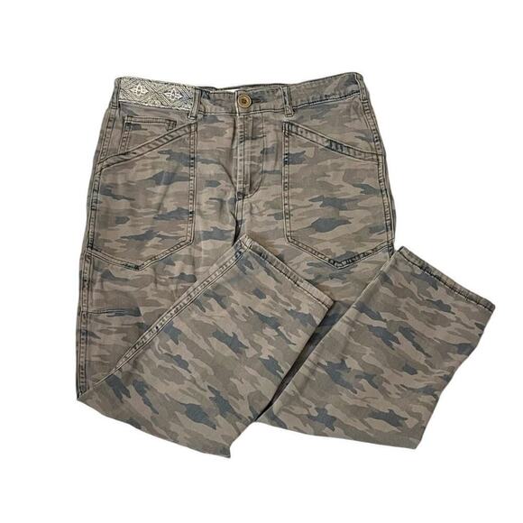 Anthropologie Women's Mavis Mid-rise Utility Pants Size 27 Camo Embroidered Boho - Picture 4 of 13